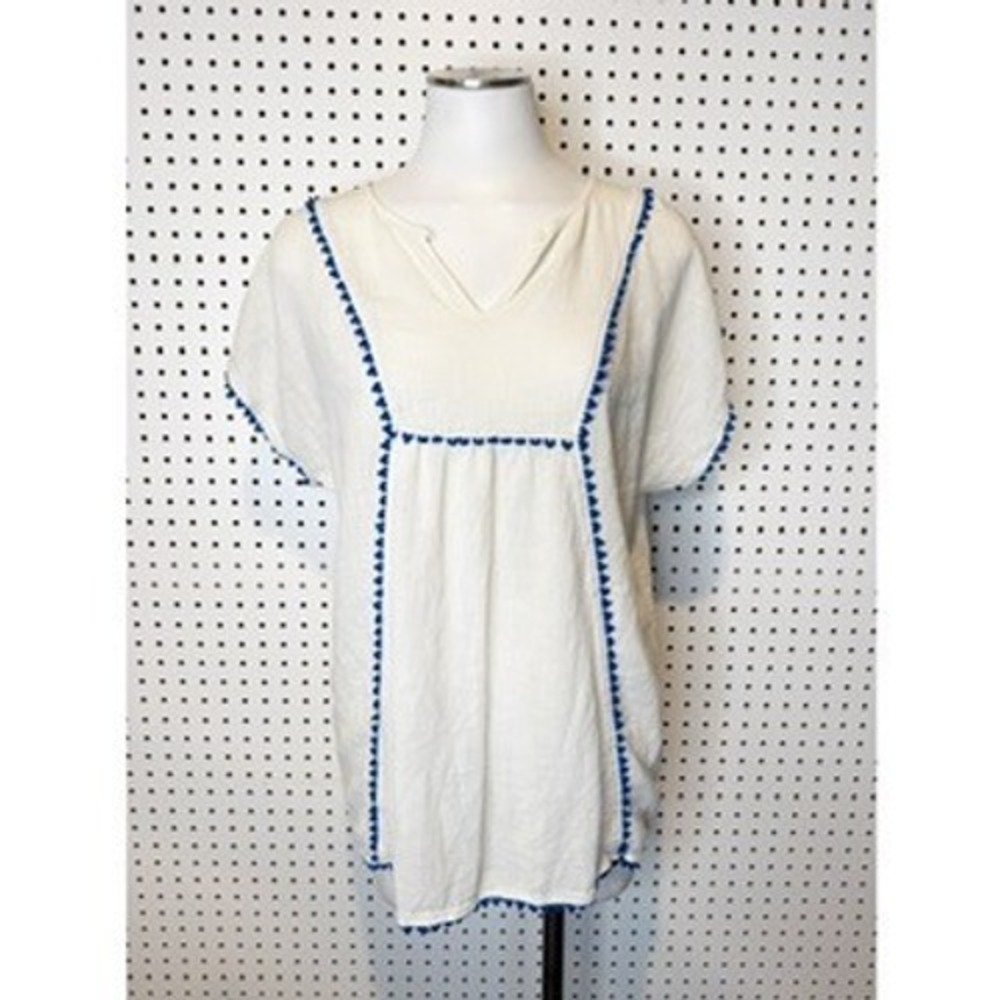 J. Crew | White Cotton‎ Gauze Peasant Style Tunic Top V Neck Short Sleeve Sz. XS